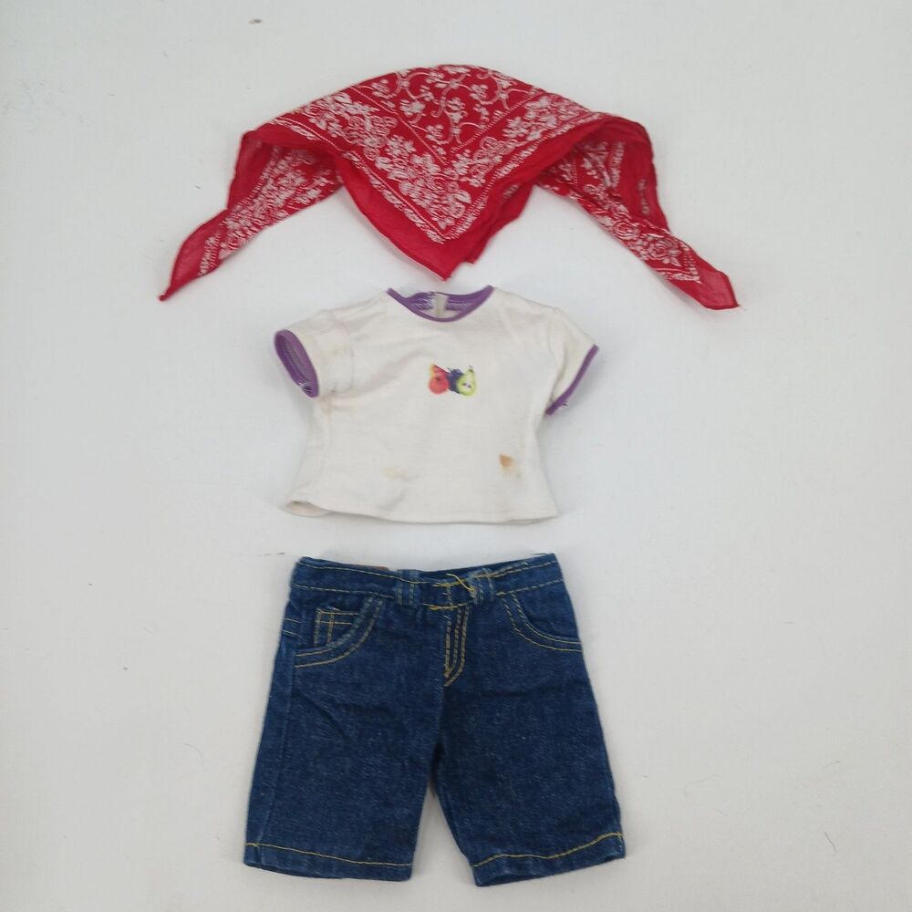 Vintage American Girl Doll 90s White Top Red Bandana Denim Shorts Set